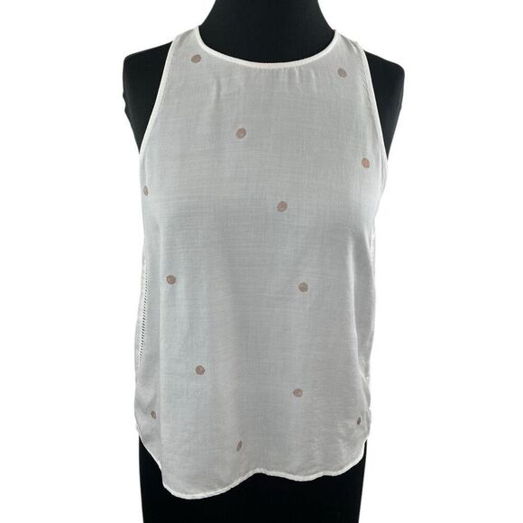 ✨Cloth & Stone White Polka Dot Sleeveless Round Neck Laser Cut Sz L Blouse✨ - Picture 5 of 11